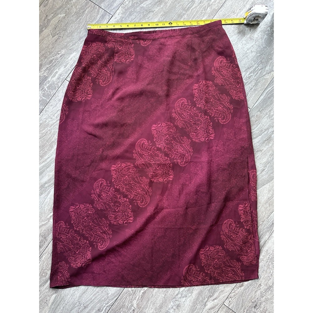 Maggie McNaughton 3X Paisley Midi Skirt Burgundy Aubergine Pull On Slit NWT 0144